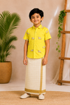 (BE002) Boys Yellow Pichwai Print Shirt with Traditional Dhoti