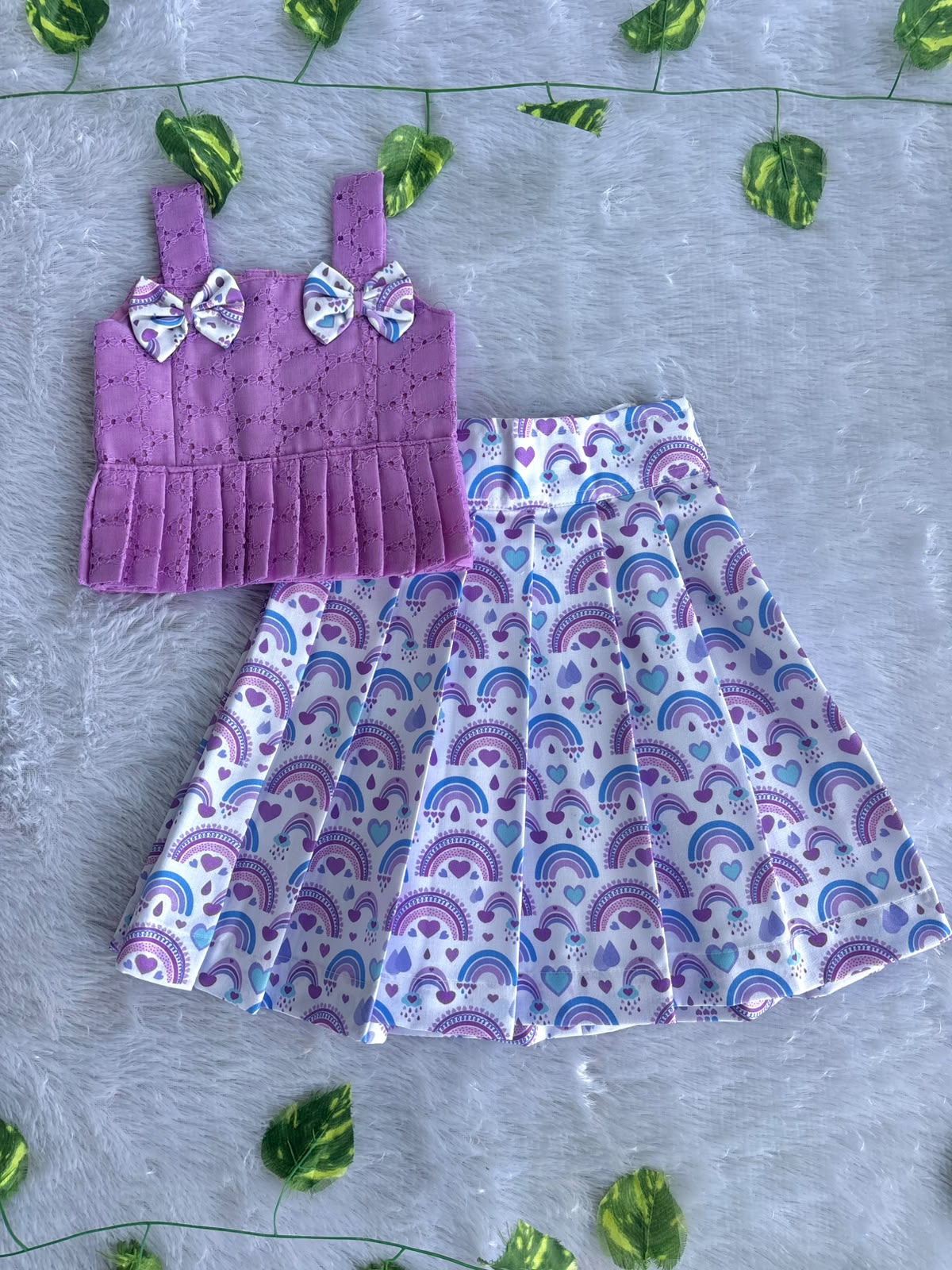 (CTS019) Playful Purple Peplum and Rainbow Skirt Set