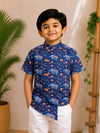 (BC006) Festive Elephant Print Asymmetrical Shirt