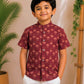 (BC007) Maroon Traditional Motif Boy's Shirt