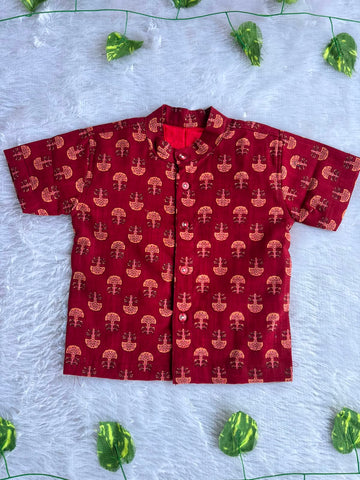 (BC007) Maroon Traditional Motif Boy's Shirt