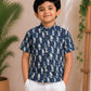 (BC008)Classic Indigo Botanical Boy's Shirt