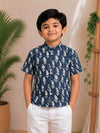 (BC008)Classic Indigo Botanical Boy's Shirt