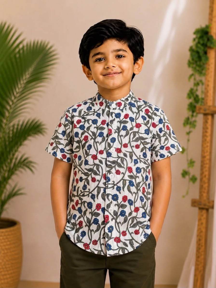 (BC009)Classic Floral Vine Print Boys' Shirt