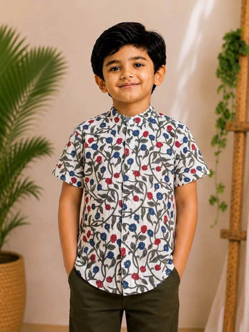 (BC009)Classic Floral Vine Print Boys' Shirt
