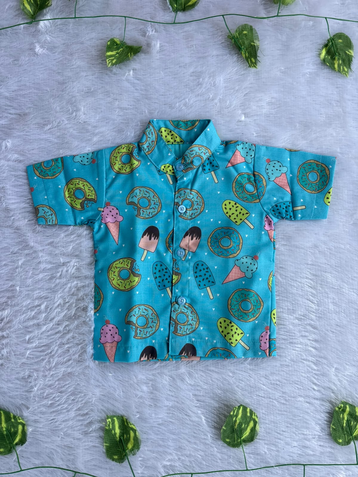 (BC010)Playful Donut Print Boys' Casual Shirt