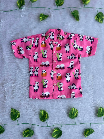 (BC011)Cute Panda Print Boys' Casual Shirt