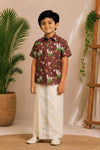 (BC013)  Maroon Cottton Pichwai Lotus Print Ethnic Set