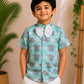 (BC014) Playful Teal Elephant-Printed Shirt with Bow Tie