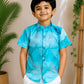 (BC015) Modern Abstract Marble Print Boy's Shirt in Aqua Blue