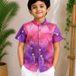 (BC016) Bold Watercolor Swirl Boy's Shirt in Deep Purple & Pink