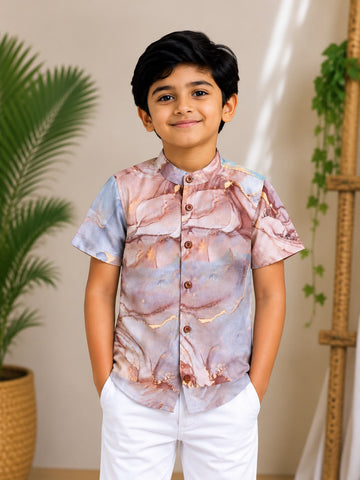 (BC017) Elegant Agate-Inspired Boy's Shirt in Muted Earth Tones