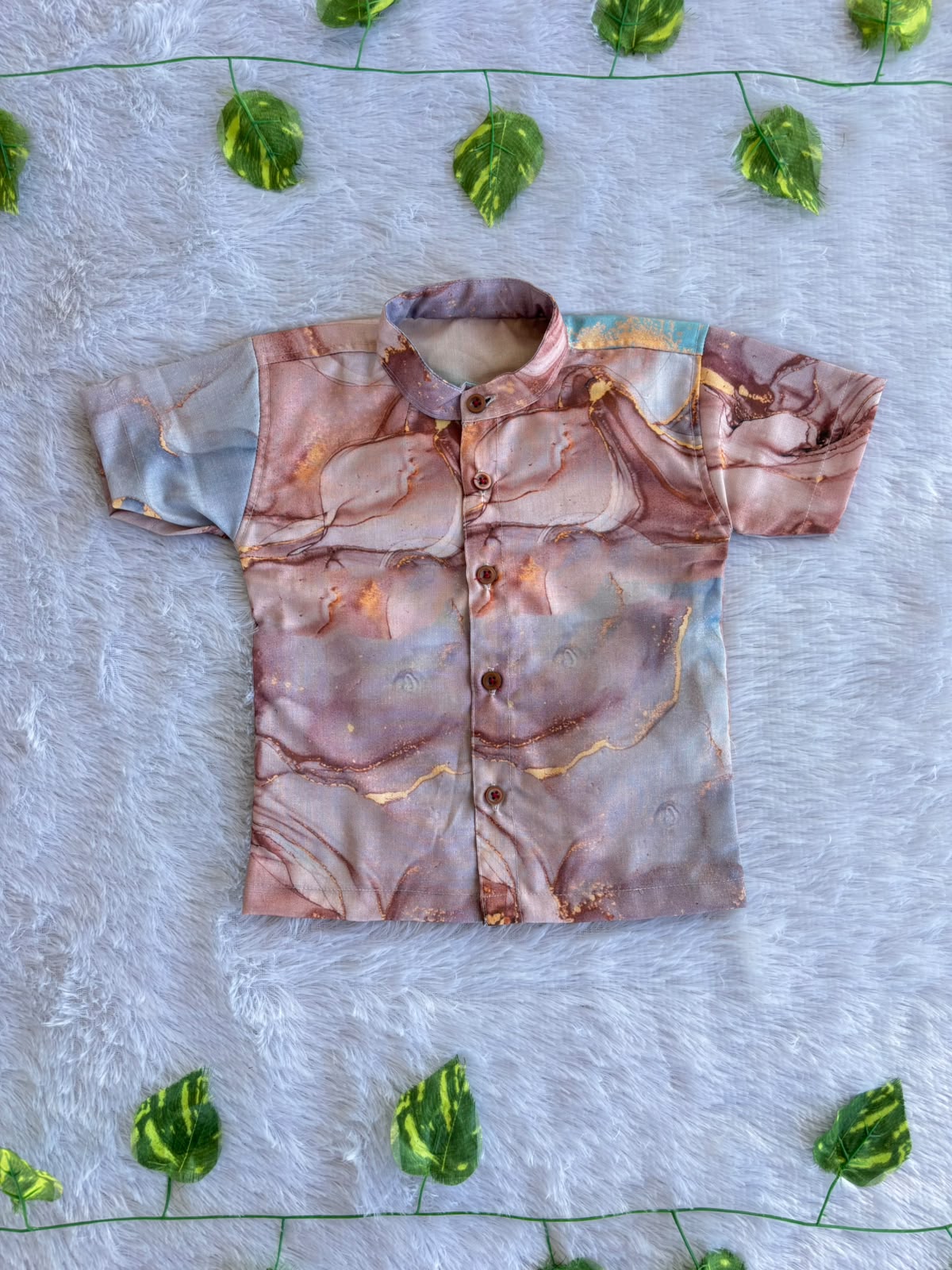 (SCC005) Vibrant Multitonal Marble-Print Frock and Matching Shirt Outfit for Kids