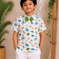 (BC020) Playful Safari Animal Print Boy's Shirt with Green Bow Tie