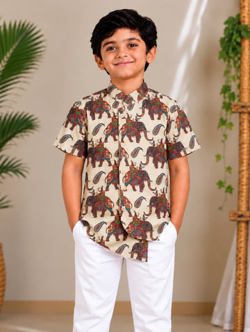 (BC023) Traditional Royal Elephant Print Boys' Shirt