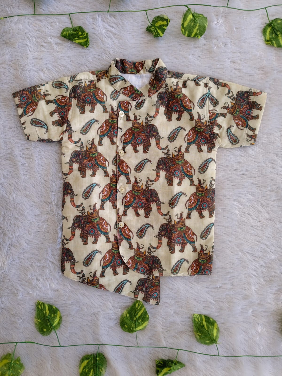 (BC023) Traditional Royal Elephant Print Boys' Shirt