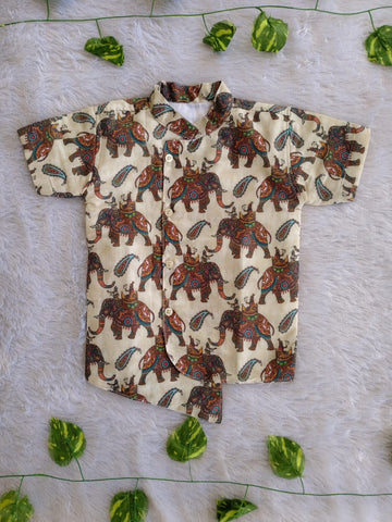 (BC023) Traditional Royal Elephant Print Boys' Shirt