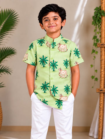 (BC024) Serene Pastoral Print Boys' Shirt