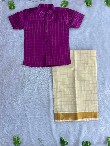 (BE003)  Maragadham Traditional Boys' Festive Shirt and Dhoti Set