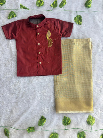 (BE005) Sevvarnam Boys Ethnic Wear Set with Gold Zari Accents