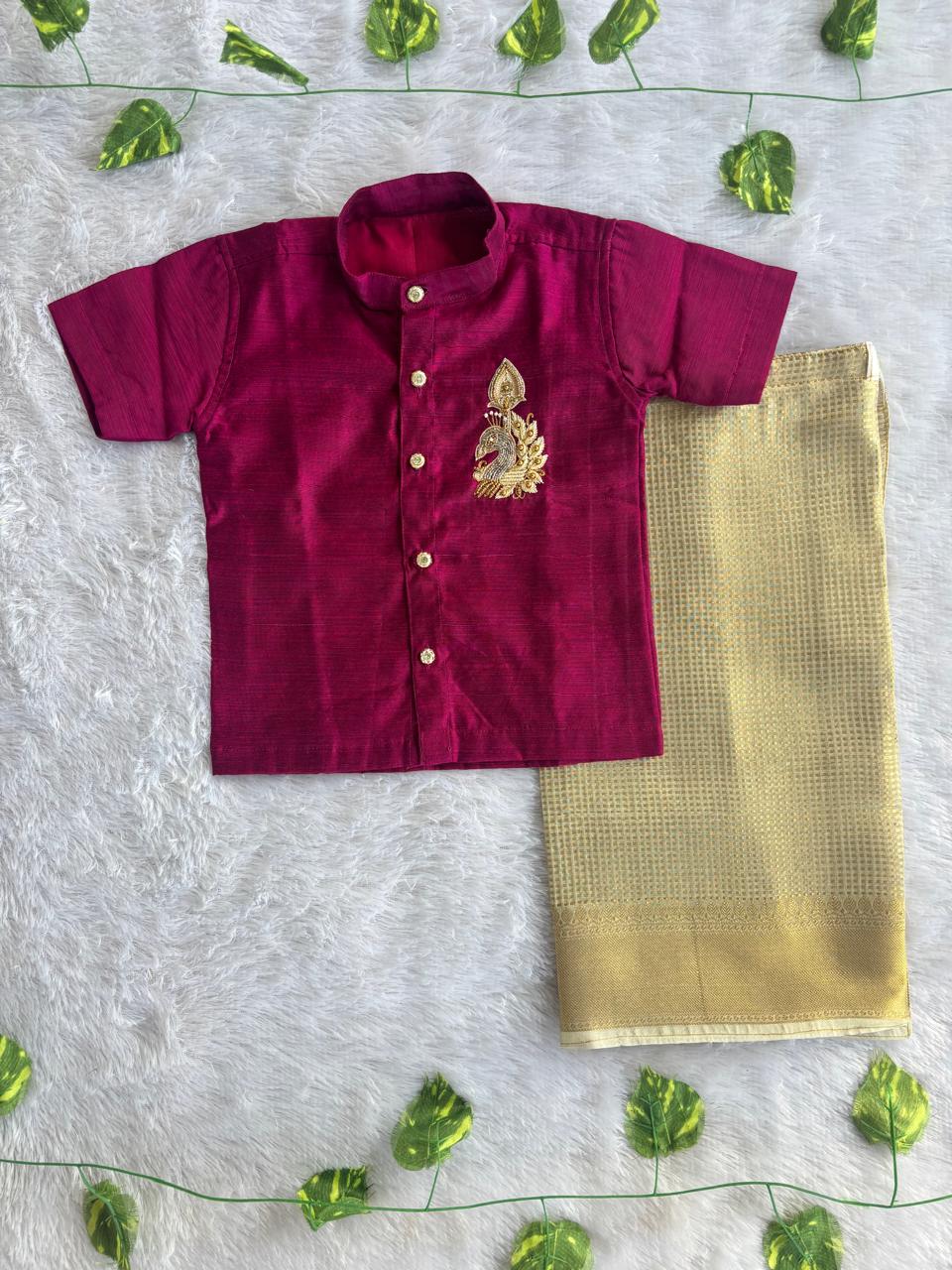 (SCE005) Traditional Magenta and Gold Festive Sibling Matching Outfit Set