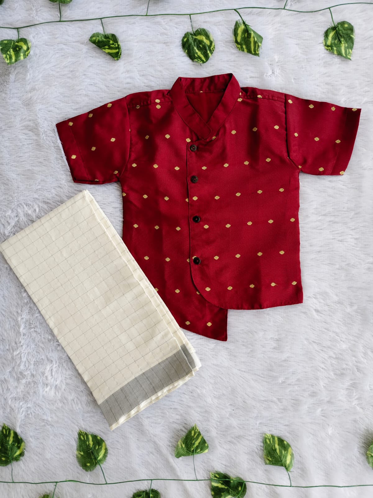(BE011)Traditional Royal Maroon Festivity Outfit with Asymmetric Button Kurta