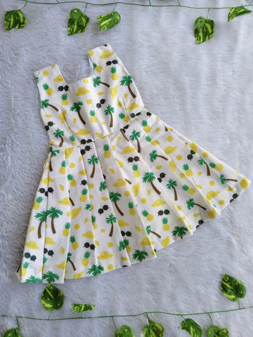 (CF008) Cute tropical palm tree and pineapple print dress.