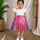 (CF010) Elegant Flutter-Sleeve Frock with  Pink Marble-Print Frock