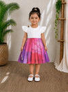 (CF010) Elegant Flutter-Sleeve Frock with  Pink Marble-Print Frock