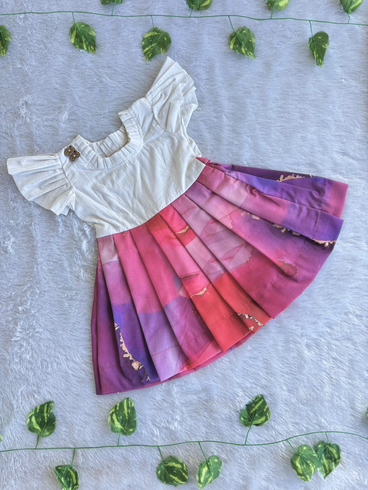 (SCC004) Vibrant Marble-Print Frock and Matching Shirt Outfit for Kids