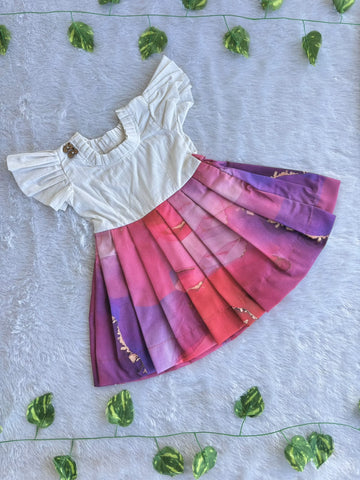 (SCC004) Vibrant Marble-Print Frock and Matching Shirt Outfit for Kids