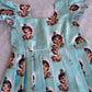(CF014) Light Blue Lord Krishna Printed Flutter-Sleeve Pleated Frock