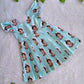 (CF014) Light Blue Lord Krishna Printed Flutter-Sleeve Pleated Frock