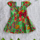 (CF013) Emerald Green and Multicolor Traditional Floral Print Frock with Bow Accent