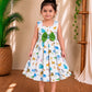 (CF018) Playful Safari Animal Print Frock with Green Bow Detail