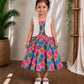 (CFC001) Vibrant Mandala Print Girls' Sleeveless Pleated Dress with Stripes coat model