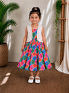 (CFC001) Vibrant Mandala Print Girls' Sleeveless Pleated Dress with Stripes coat model