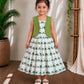 (CFC002) Playful Elephant Print Girls' Pleated Dress with Green Jacket