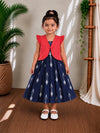 (CFC004) Classic Navy Blue Ikat Girls' Dress with Red Ruffled Jacket