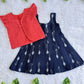 (CFC004) Classic Navy Blue Ikat Girls' Dress with Red Ruffled Jacket