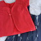 (CFC004) Classic Navy Blue Ikat Girls' Dress with Red Ruffled Jacket