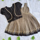 (CFC005) Subtle Beige & Black Temple Border Girls' Dress with Puff-Sleeve Jacket