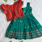 (CFC006) Vibrant Red Jacket with Green Pleated Ethnic Dress Set