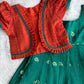 (CFC006) Vibrant Red Jacket with Green Pleated Ethnic Dress Set