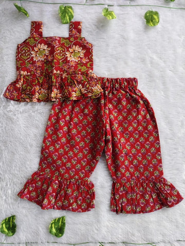 (CTP009) Floral Red Print Co-ord Top and Pant Set
