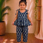 (CTP012) Navy Blue Printed Peplum Top  Co-ord Set