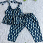 (CTP012) Navy Blue Printed Peplum Top  Co-ord Set