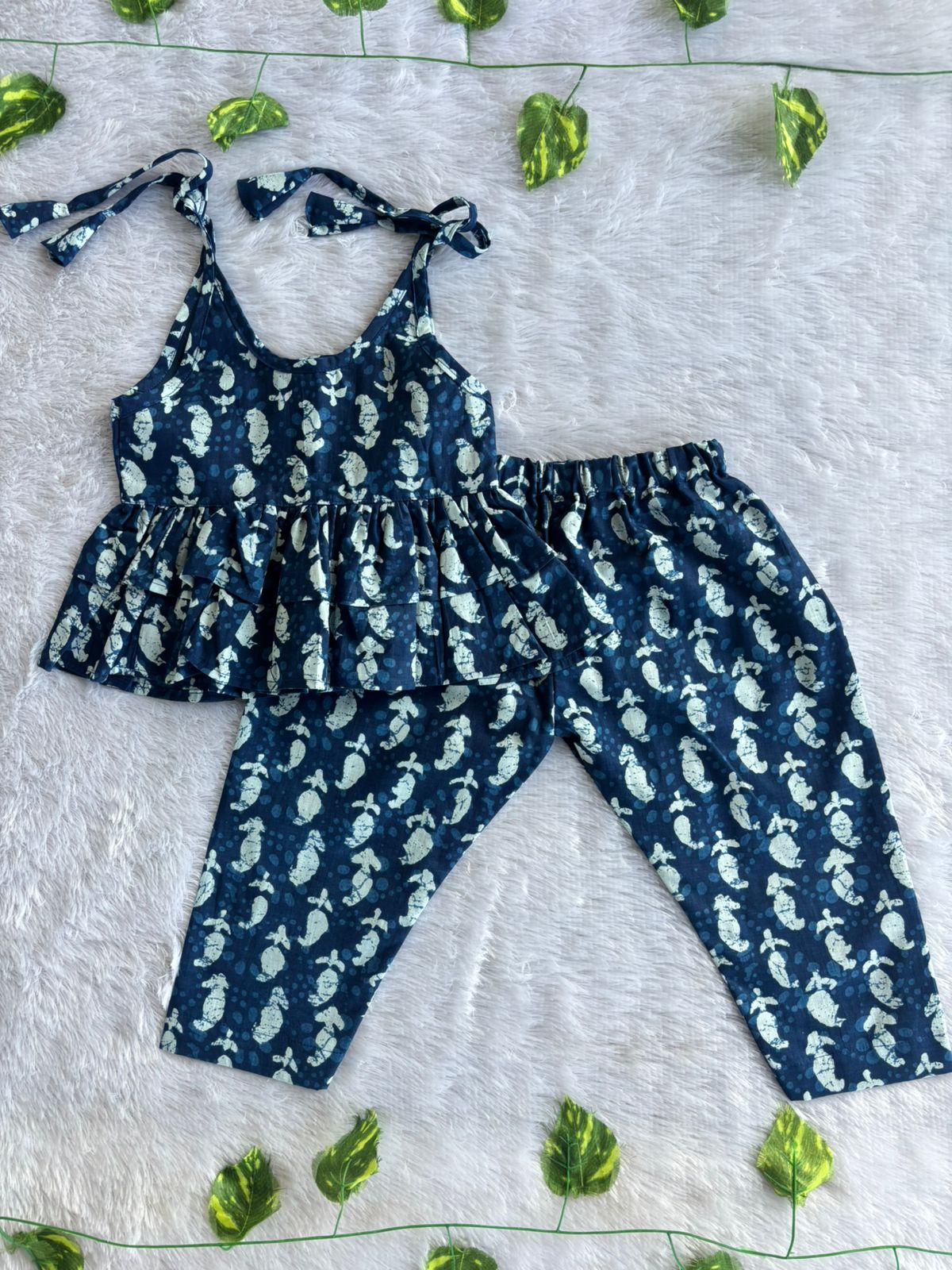 (CTP012) Navy Blue Printed Peplum Top  Co-ord Set