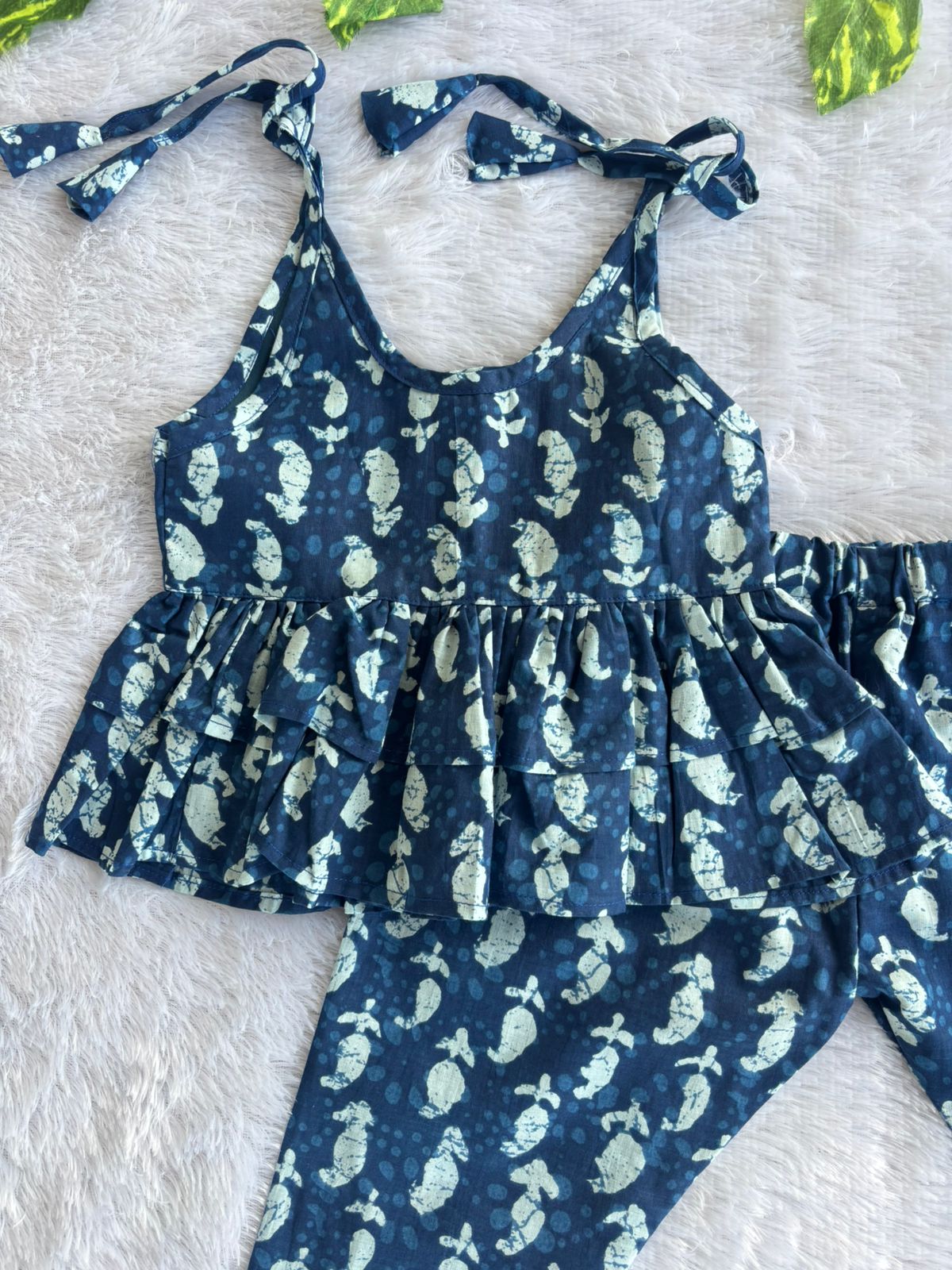 (CTP012) Navy Blue Printed Peplum Top  Co-ord Set