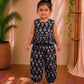 (CTP015) Navy Blue Printed Peplum Top & Pant Co-ord Set